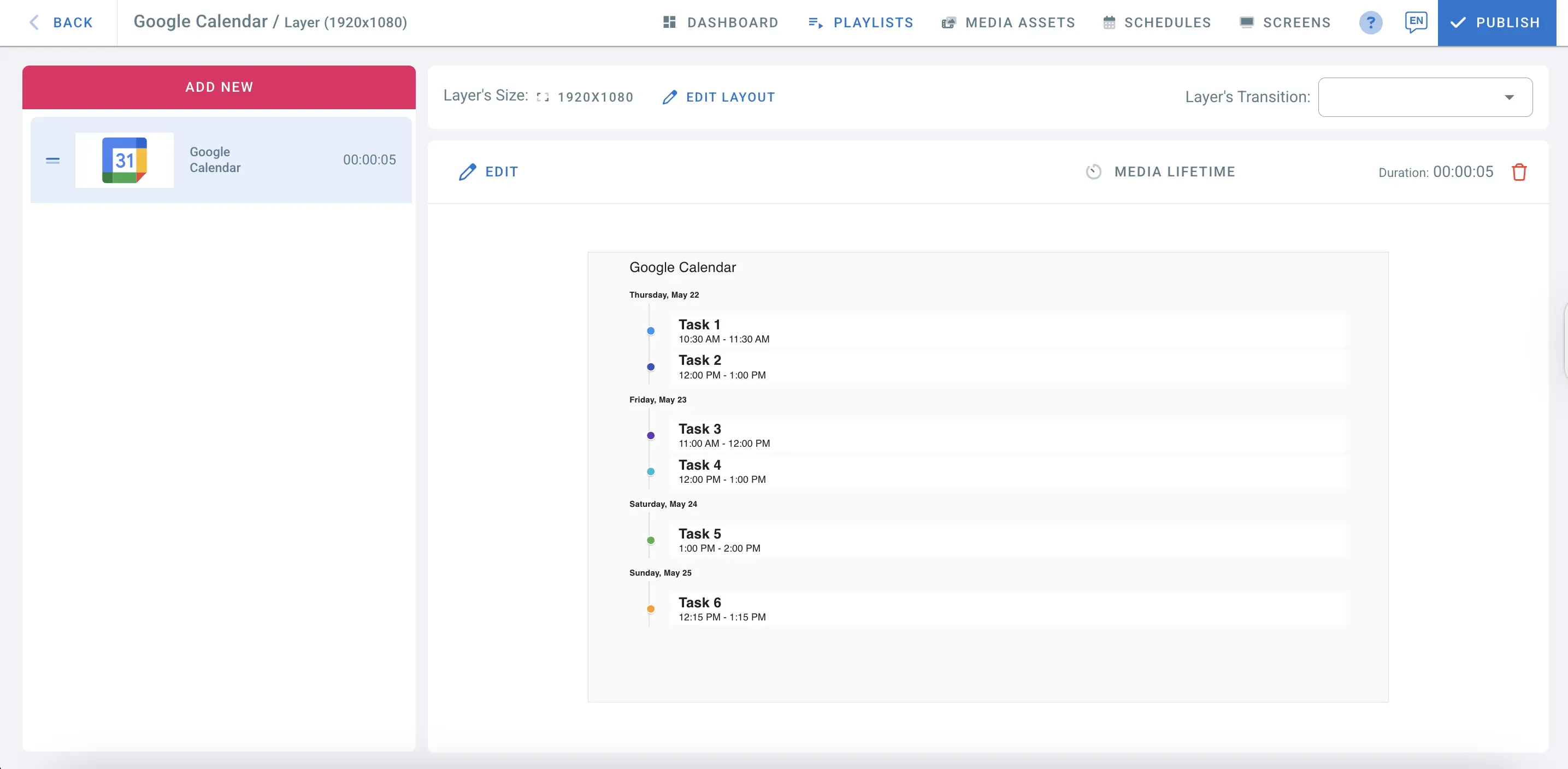 Google Calendar List View