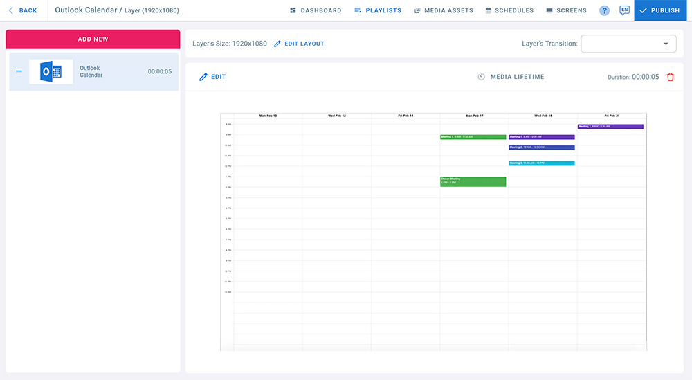 Microsoft Calendar Digital Signage App