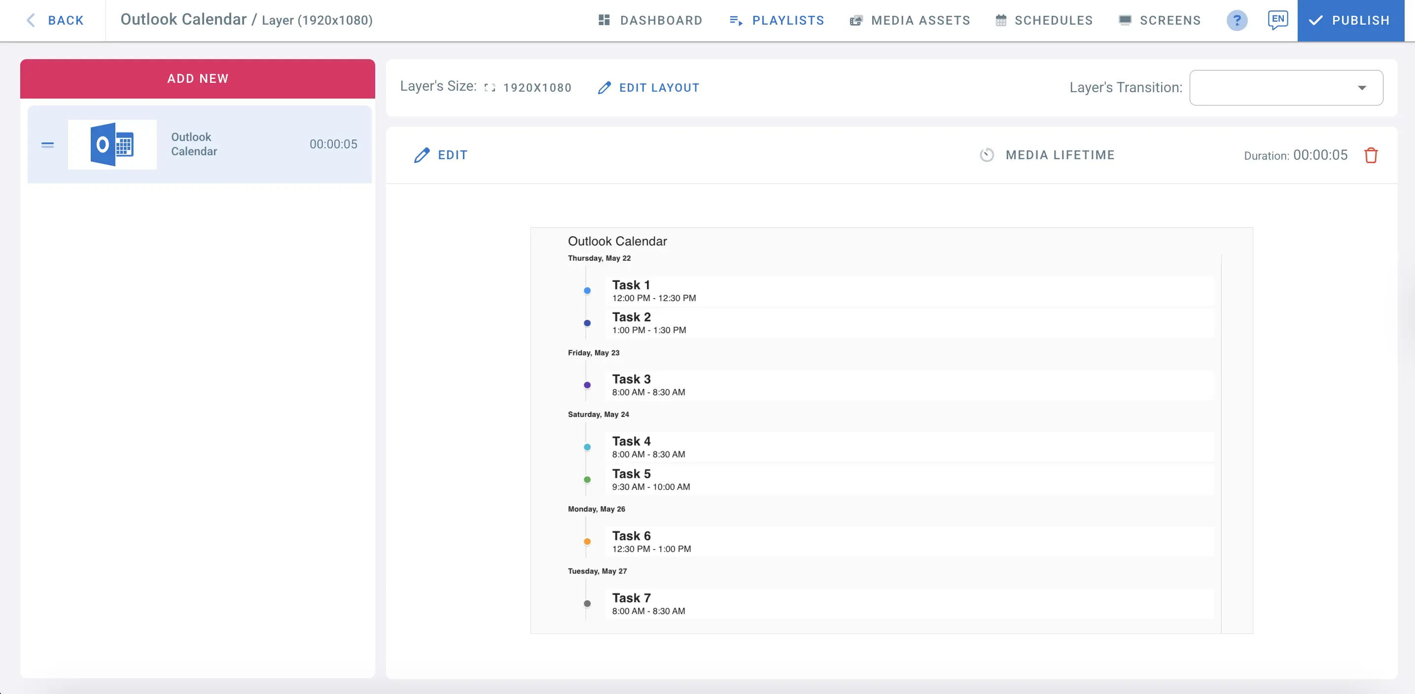 Microsoft Calendar List View