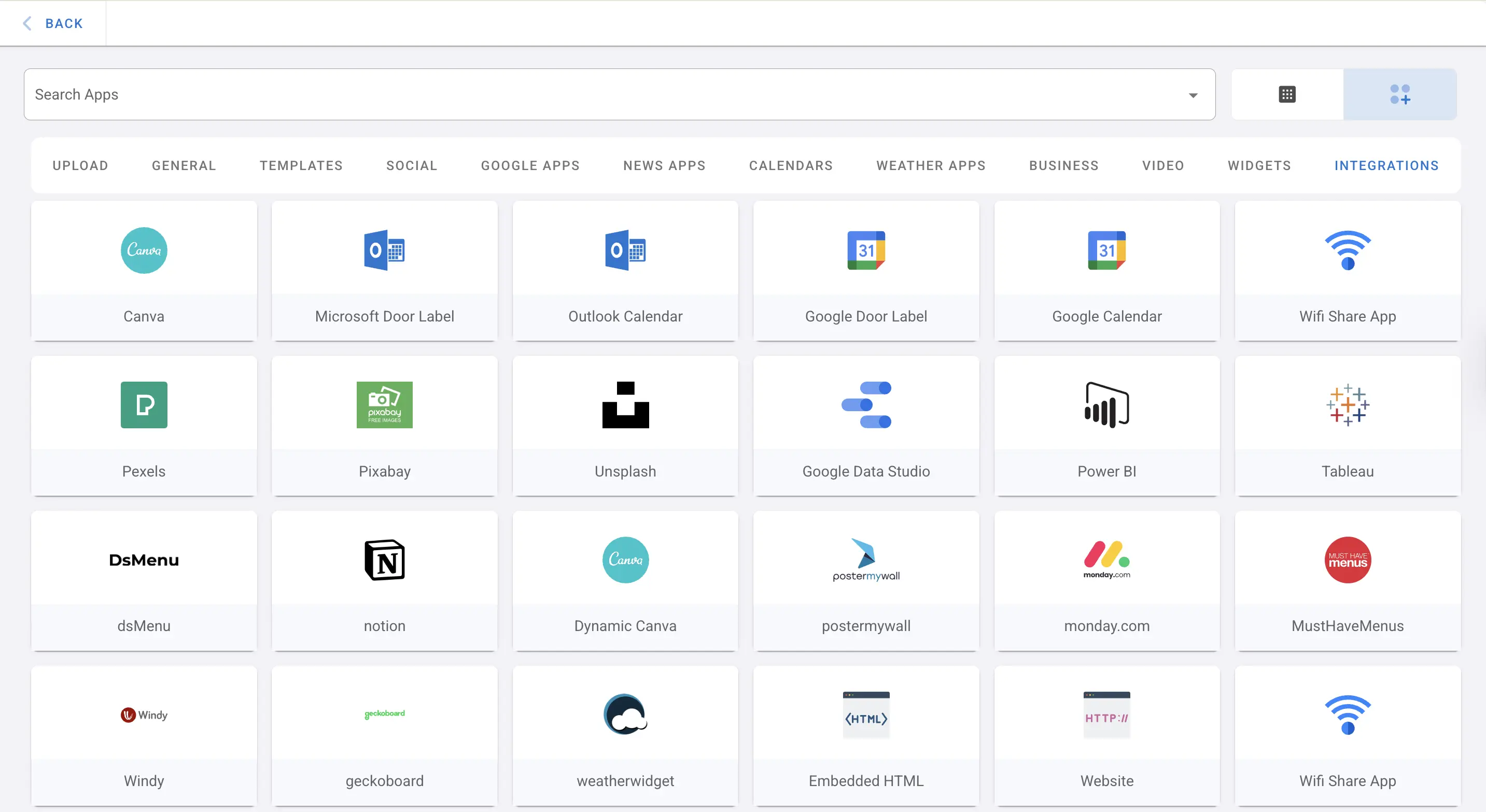 Digital Signage Apps View